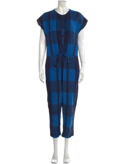 Pre-owned Ace & Jig Plaid Print Crew Neck Jumpsuit In Blue