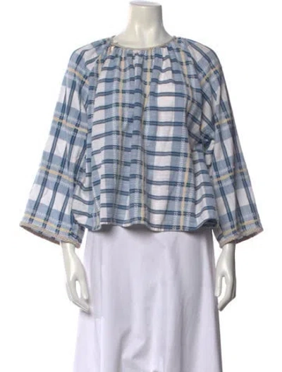 Pre-owned Ace & Jig Plaid Print Crew Neck Top In Blue