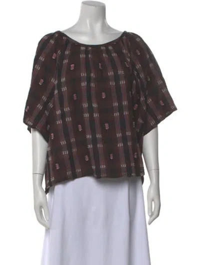 Pre-owned Ace & Jig Plaid Print Crew Neck Top In Brown