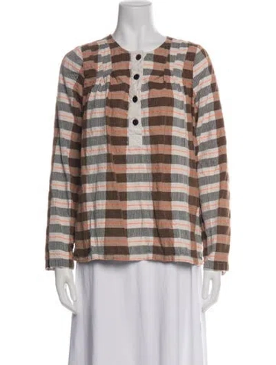 Pre-owned Ace & Jig Plaid Print Crew Neck Top In Brown