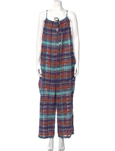 Pre-owned Ace & Jig Plaid Print Halterneck Jumpsuit In Blue