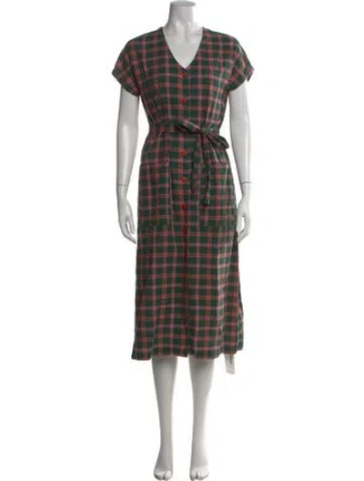 Pre-owned Ace & Jig Plaid Print Long Dress In Green