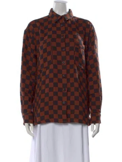 Pre-owned Ace & Jig Plaid Print Long Sleeve Button-up Top In Brown