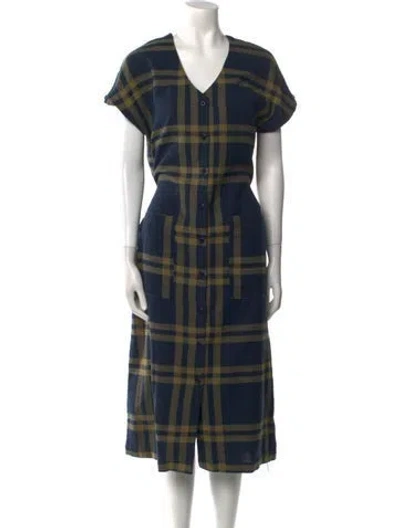 Pre-owned Ace & Jig Plaid Print Midi Length Dress In Blue