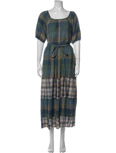 Pre-owned Ace & Jig Plaid Print Midi Length Dress In Blue