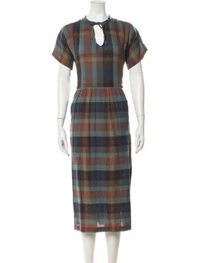 Pre-owned Ace & Jig Plaid Print Midi Length Dress In Blue