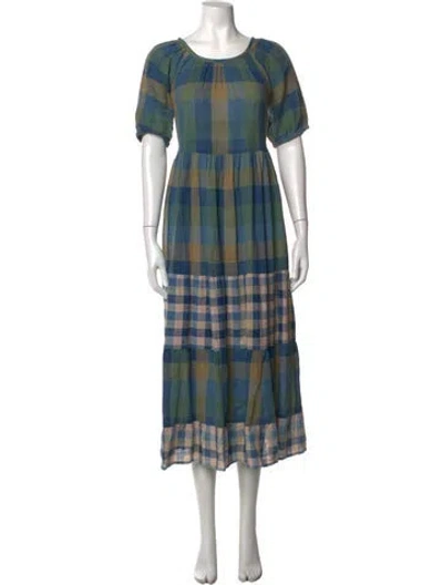 Pre-owned Ace & Jig Plaid Print Midi Length Dress In Blue