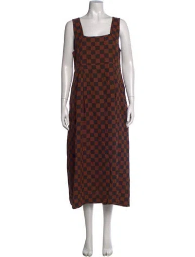 Pre-owned Ace & Jig Plaid Print Midi Length Dress In Brown