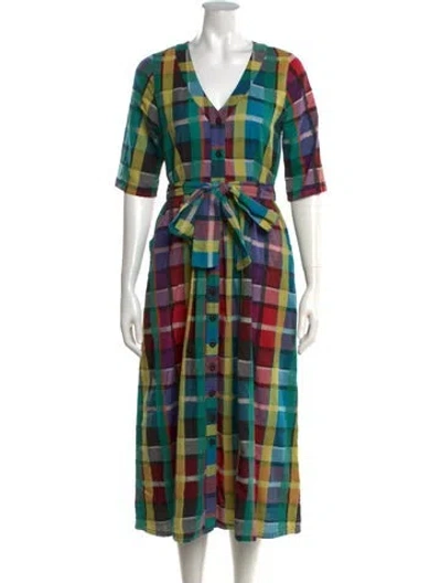 Pre-owned Ace & Jig Plaid Print Midi Length Dress In Green