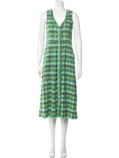Pre-owned Ace & Jig Plaid Print Midi Length Dress In Green