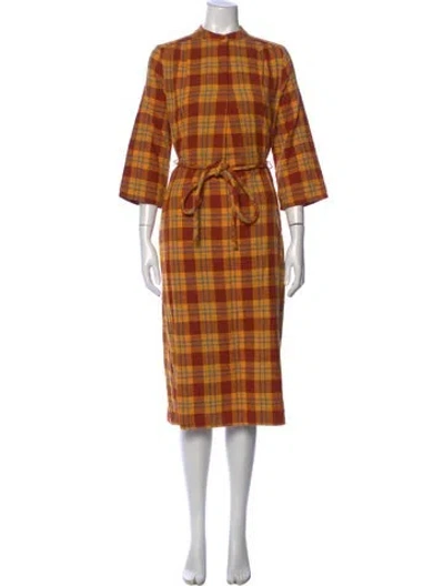 Pre-owned Ace & Jig Plaid Print Midi Length Dress In Orange