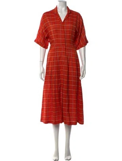 Pre-owned Ace & Jig Plaid Print Midi Length Dress In Orange