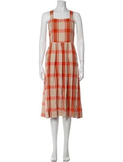 Pre-owned Ace & Jig Plaid Print Midi Length Dress In Orange