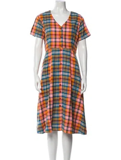 Pre-owned Ace & Jig Plaid Print Midi Length Dress In Purple
