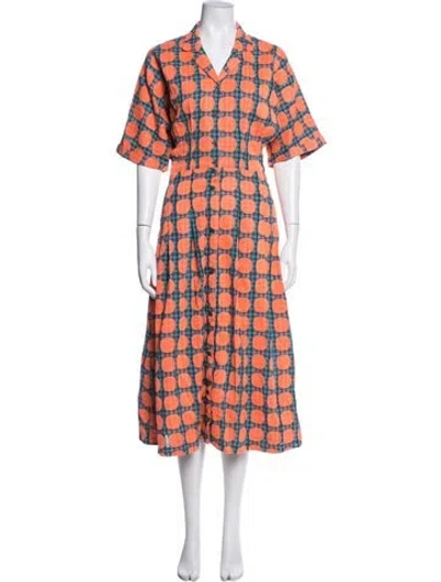 Pre-owned Ace & Jig Plaid Print Midi Length Dress W/ Tags In Orange
