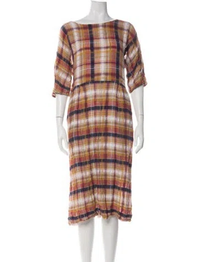 Pre-owned Ace & Jig Plaid Print Midi Length Dress In Yellow