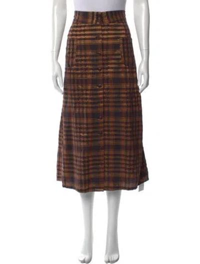 Pre-owned Ace & Jig Plaid Print Midi Length Skirt In Orange