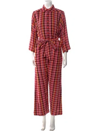 Pre-owned Ace & Jig Plaid Print Mock Neck Jumpsuit In Red