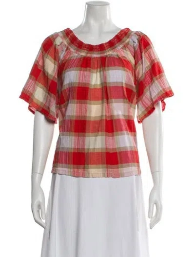 Pre-owned Ace & Jig Plaid Print Off-the-shoulder Top In Red