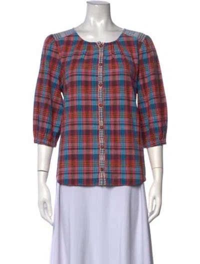Pre-owned Ace & Jig Plaid Print Scoop Neck Blouse In Neutrals