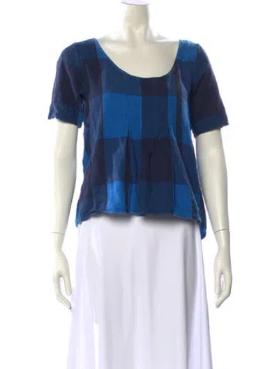 Pre-owned Ace & Jig Plaid Print Scoop Neck Crop Top In Blue