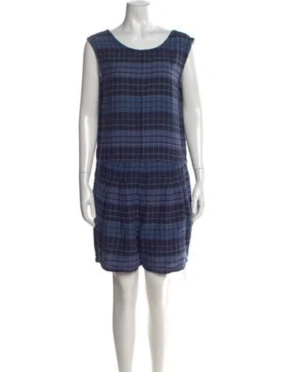 Pre-owned Ace & Jig Plaid Print Scoop Neck Romper In Blue