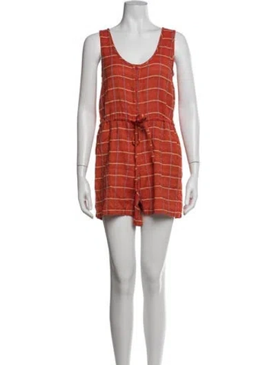 Pre-owned Ace & Jig Plaid Print Scoop Neck Romper In Orange