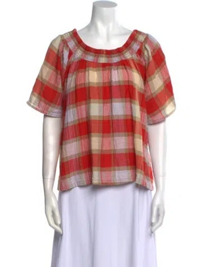 Pre-owned Ace & Jig Plaid Print Scoop Neck T-shirt In Orange