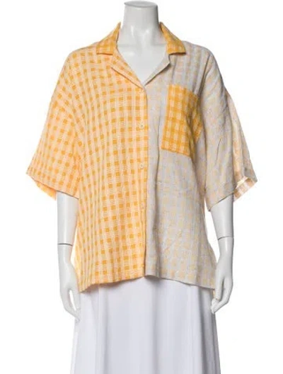 Pre-owned Ace & Jig Plaid Print Short Sleeve Button-up Top In Neutrals