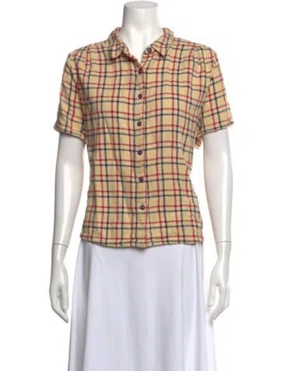 Pre-owned Ace & Jig Plaid Print Short Sleeve Button-up Top In Neutrals