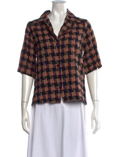 Pre-owned Ace & Jig Plaid Print Short Sleeve Button-up Top In Pink