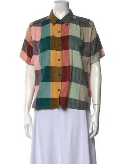 Pre-owned Ace & Jig Plaid Print Short Sleeve Button-up Top In Pink