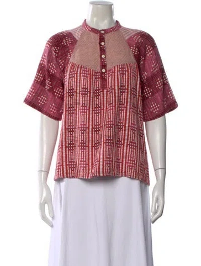 Pre-owned Ace & Jig Plaid Print Short Sleeve Top In Red