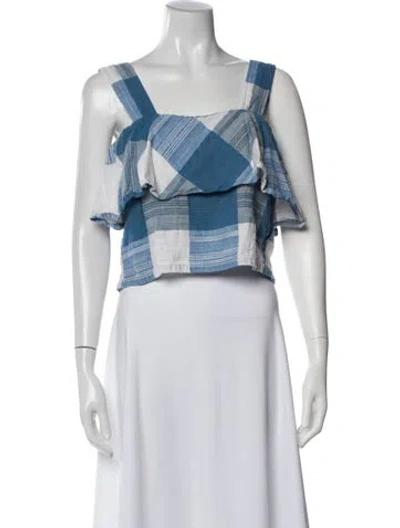 Pre-owned Ace & Jig Plaid Print Square Neckline Crop Top In Blue
