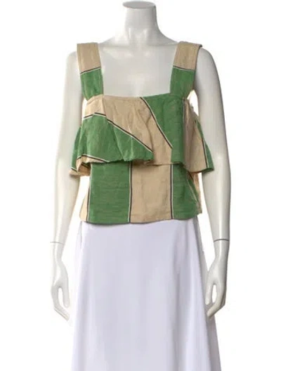 Pre-owned Ace & Jig Plaid Print Square Neckline Crop Top In Green