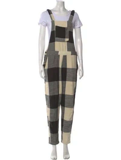Pre-owned Ace & Jig Plaid Print Square Neckline Jumpsuit In Neutral