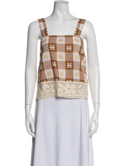 Pre-owned Ace & Jig Plaid Print Square Neckline Top In Neutral
