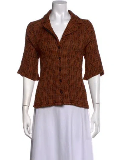 Pre-owned Ace & Jig Plaid Print Three-quarter Sleeve Button-up Top In Brown