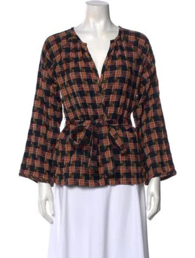 Pre-owned Ace & Jig Plaid Print V-neck Blouse In Multi