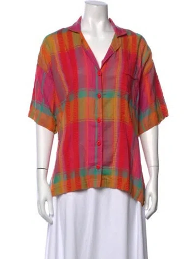 Pre-owned Ace & Jig Plaid Print V-neck Button-up Top In Pink