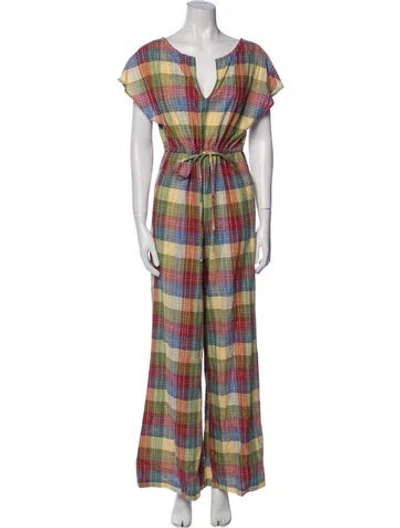 Pre-owned Ace & Jig Plaid Print V-neck Jumpsuit