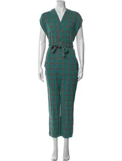 Pre-owned Ace & Jig Plaid Print V-neck Jumpsuit In Blue