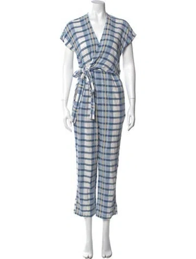 Pre-owned Ace & Jig Plaid Print V-neck Jumpsuit In Blue