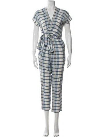Pre-owned Ace & Jig Plaid Print V-neck Jumpsuit In Blue