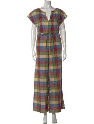 Pre-owned Ace & Jig Plaid Print V-neck Jumpsuit In Metallic/red
