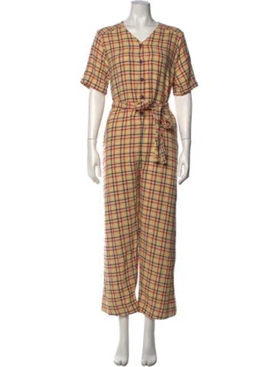 Pre-owned Ace & Jig Plaid Print V-neck Jumpsuit In Neutrals