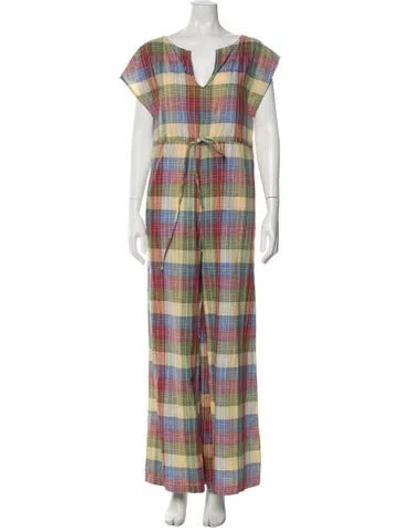 Pre-owned Ace & Jig Plaid Print V-neck Jumpsuit In Red