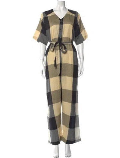 Pre-owned Ace & Jig Plaid Print V-neck Jumpsuit W/ Tags In Neutral