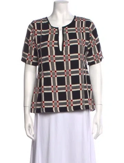 Pre-owned Ace & Jig Plaid Print V-neck Top In Black