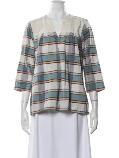 Pre-owned Ace & Jig Plaid Print V-neck Top In Neutrals